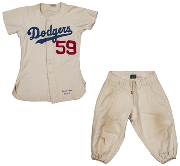1951 Carl Erskine Game Used Brooklyn Dodgers Home Uniform (Jersey and Pants) (MEARS)